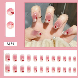 Pink Heart Nails